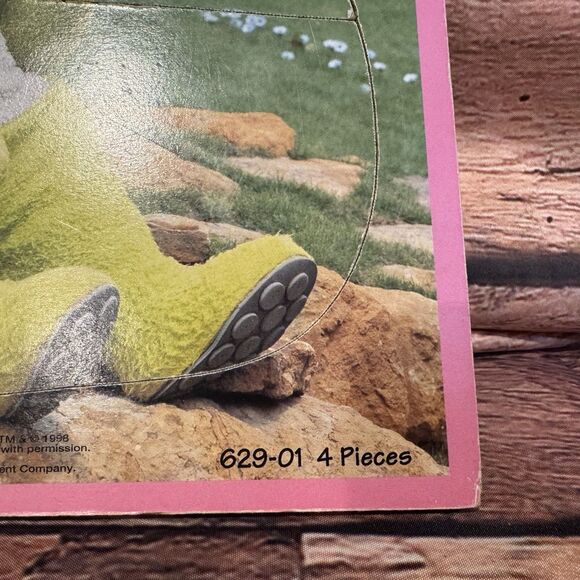 Vtg Playskool Teletubbies Green Dipsy Wooden Frame Tray 4pc  Puzzle 1998 Cow Hat - Picture 3 of 6